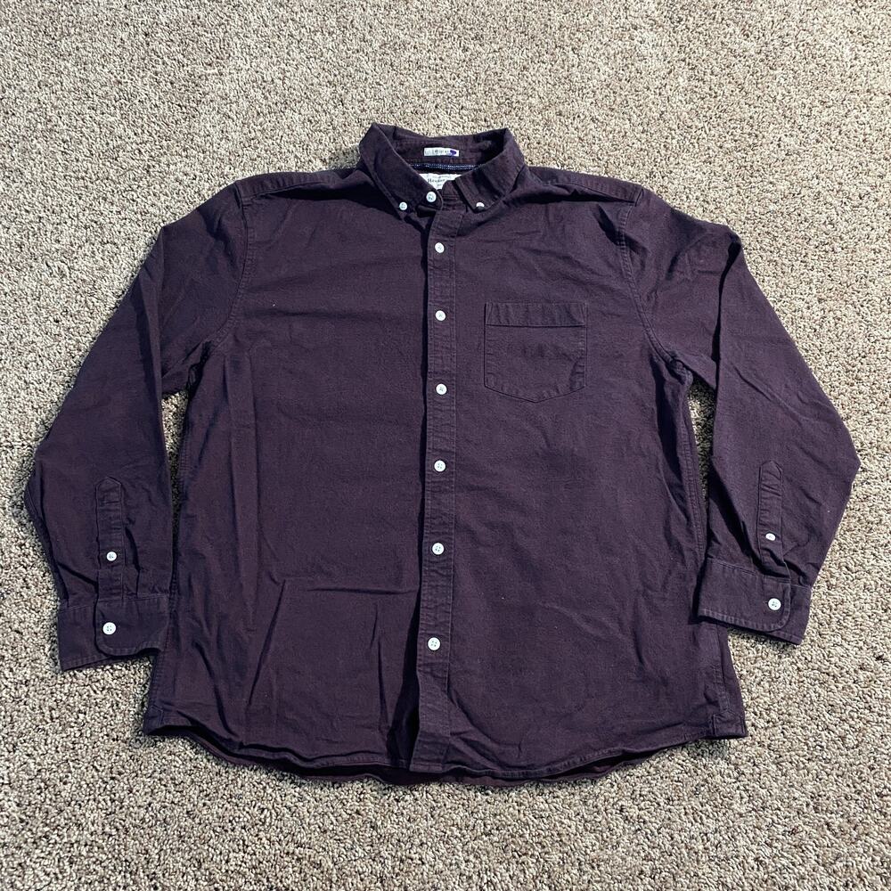 Hawker Rye Shirt Mens Large Maroon Stretch Oxford Button Up Long Sleeve Casual